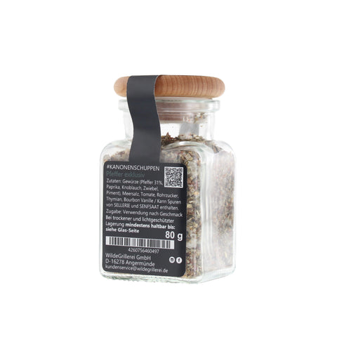 Pfeffer exklusiv - #KANONENSCHUPPEN - Glas mit Holzdeckel 80g MHD