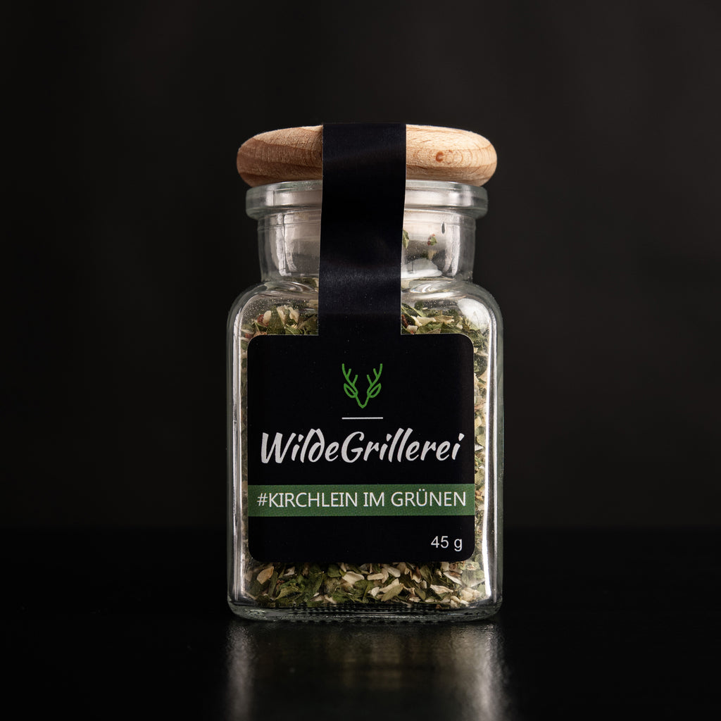 #KIRCHLEIN IM GRÜNEN - Chimichurri grün Glas mit Holzdeckel 45g MHD