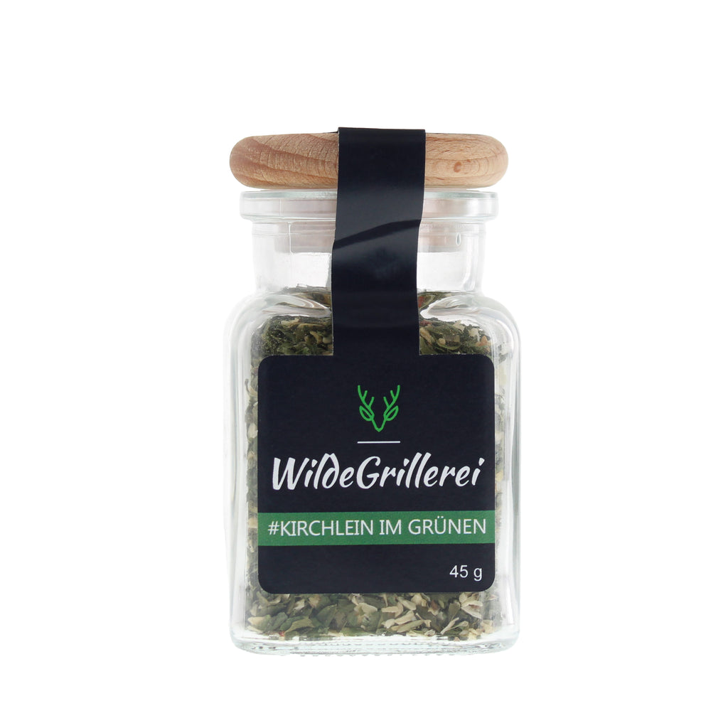 #KIRCHLEIN IM GRÜNEN - Chimichurri grün Glas mit Holzdeckel 45g MHD