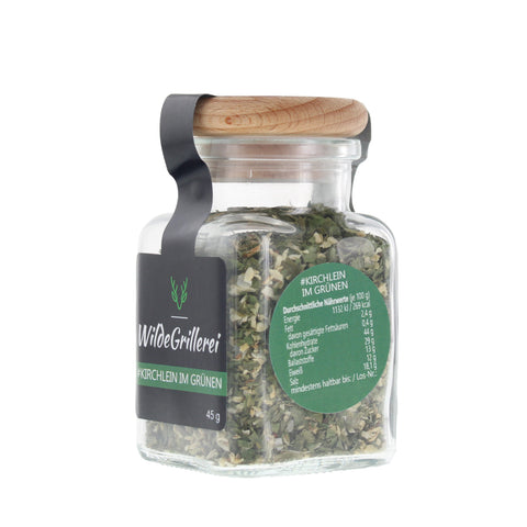#KIRCHLEIN IM GRÜNEN - Chimichurri grün Glas mit Holzdeckel 45g MHD
