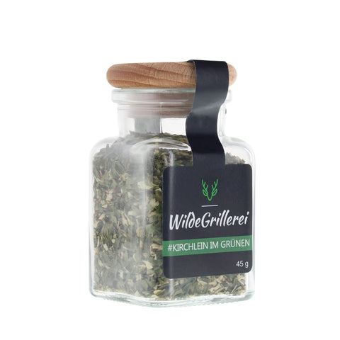 #KIRCHLEIN IM GRÜNEN - Chimichurri grün Glas mit Holzdeckel 45g MHD