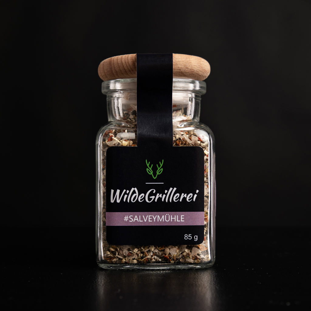 #SALVEYMÜHLE - Pfeffer exklusiv Steinsalzflocken Glas mit Holzdeckel 85g MHD