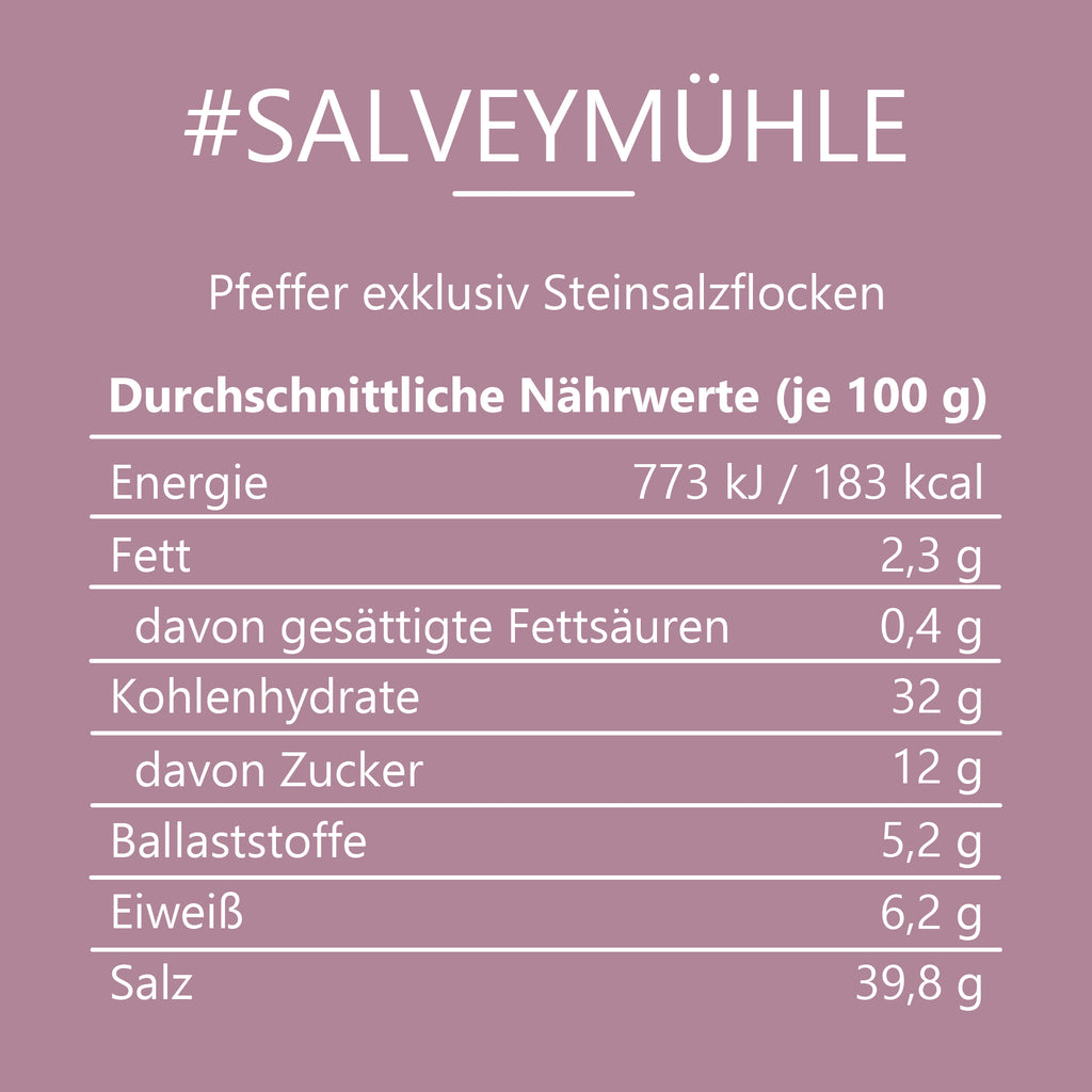 #SALVEYMÜHLE - Pfeffer exklusiv Steinsalzflocken Glas mit Holzdeckel 85g MHD