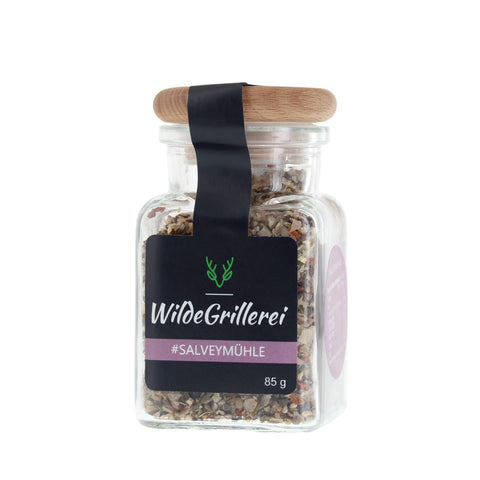 #SALVEYMÜHLE - Pfeffer exklusiv Steinsalzflocken Glas mit Holzdeckel 85g MHD