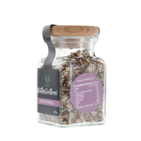 #SALVEYMÜHLE - Pfeffer exklusiv Steinsalzflocken Glas mit Holzdeckel 85g MHD