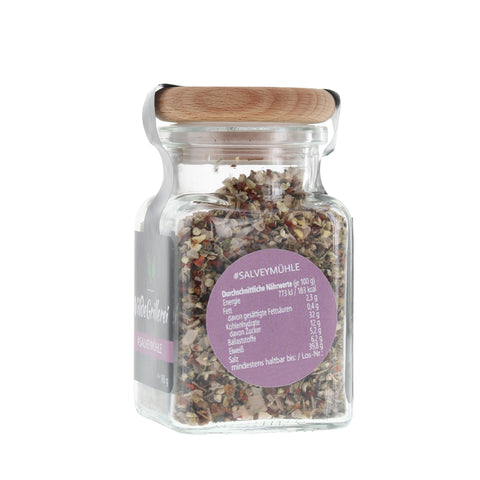 #SALVEYMÜHLE - Pfeffer exklusiv Steinsalzflocken Glas mit Holzdeckel 85g MHD