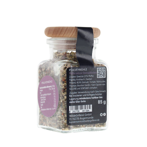 #SALVEYMÜHLE - Pfeffer exklusiv Steinsalzflocken Glas mit Holzdeckel 85g MHD