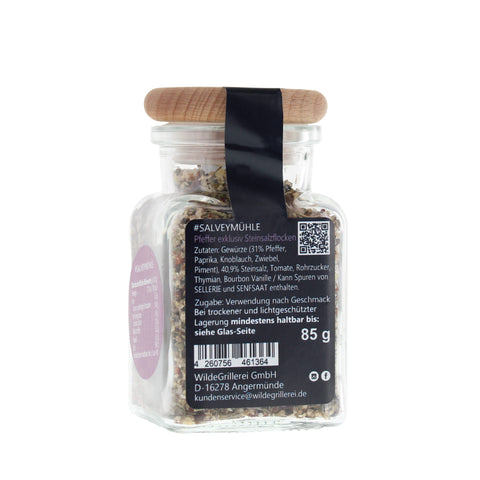 #SALVEYMÜHLE - Pfeffer exklusiv Steinsalzflocken Glas mit Holzdeckel 85g MHD