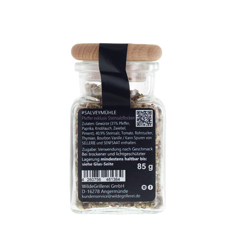 #SALVEYMÜHLE - Pfeffer exklusiv Steinsalzflocken Glas mit Holzdeckel 85g MHD