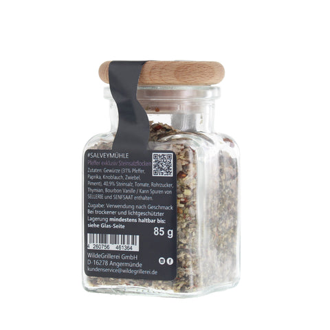 #SALVEYMÜHLE - Pfeffer exklusiv Steinsalzflocken Glas mit Holzdeckel 85g MHD