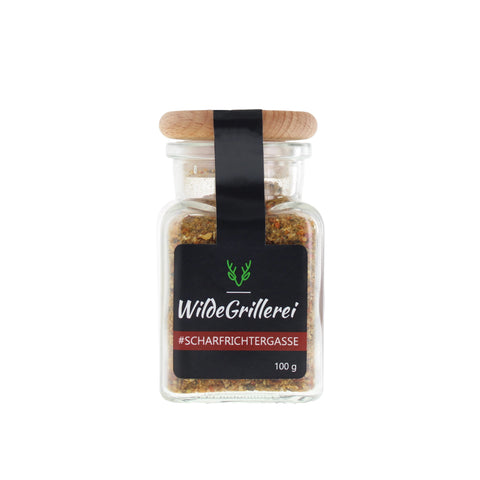 scharfe Gewürzmischung - #SCHARFRICHTERGASSE - Glas mit Holzdeckel 100g MHD