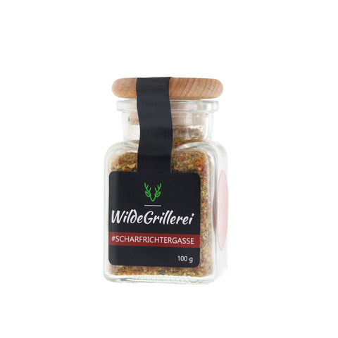 scharfe Gewürzmischung - #SCHARFRICHTERGASSE - Glas mit Holzdeckel 100g MHD