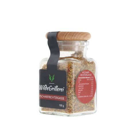 scharfe Gewürzmischung - #SCHARFRICHTERGASSE - Glas mit Holzdeckel 100g MHD
