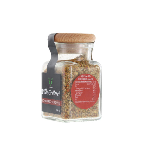 scharfe Gewürzmischung - #SCHARFRICHTERGASSE - Glas mit Holzdeckel 100g MHD