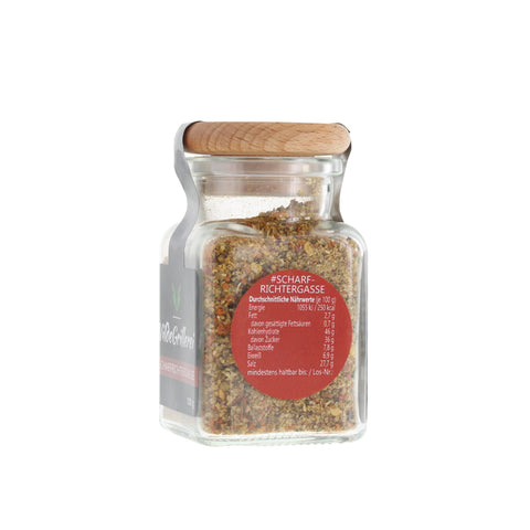 scharfe Gewürzmischung - #SCHARFRICHTERGASSE - Glas mit Holzdeckel 100g MHD
