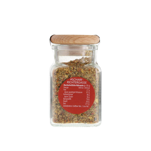 scharfe Gewürzmischung - #SCHARFRICHTERGASSE - Glas mit Holzdeckel 100g MHD