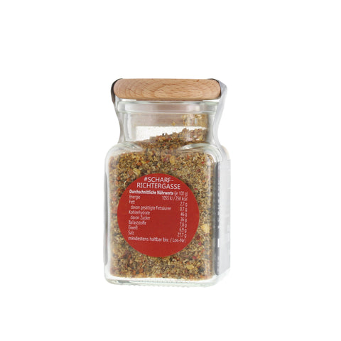 scharfe Gewürzmischung - #SCHARFRICHTERGASSE - Glas mit Holzdeckel 100g MHD