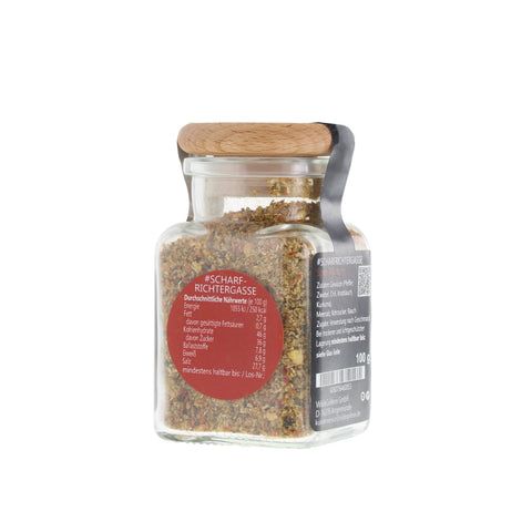 scharfe Gewürzmischung - #SCHARFRICHTERGASSE - Glas mit Holzdeckel 100g MHD
