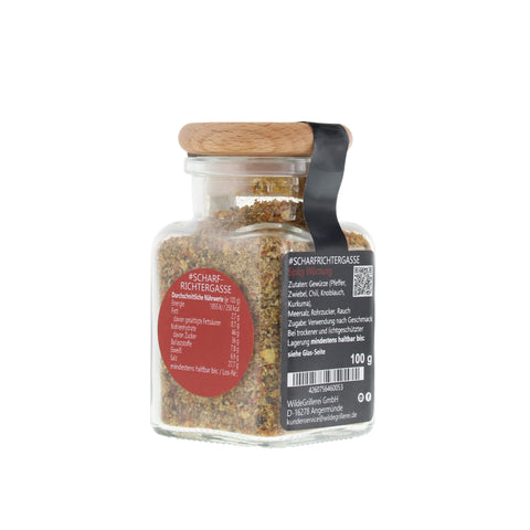 scharfe Gewürzmischung - #SCHARFRICHTERGASSE - Glas mit Holzdeckel 100g MHD