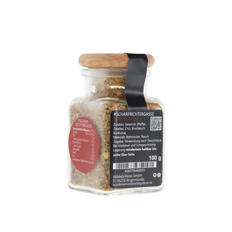 scharfe Gewürzmischung - #SCHARFRICHTERGASSE - Glas mit Holzdeckel 100g MHD