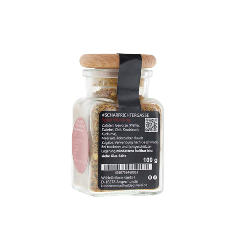 scharfe Gewürzmischung - #SCHARFRICHTERGASSE - Glas mit Holzdeckel 100g MHD