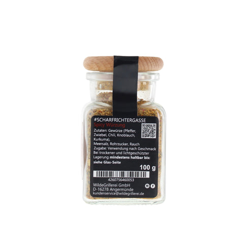 scharfe Gewürzmischung - #SCHARFRICHTERGASSE - Glas mit Holzdeckel 100g MHD