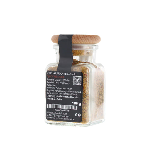 scharfe Gewürzmischung - #SCHARFRICHTERGASSE - Glas mit Holzdeckel 100g MHD