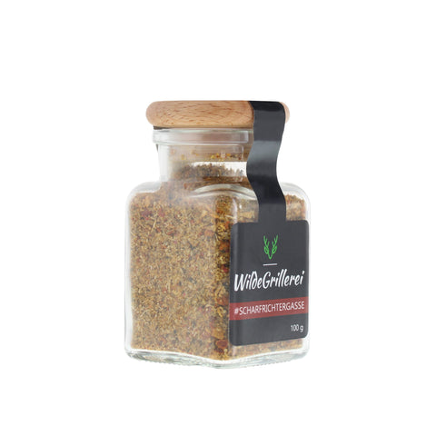 scharfe Gewürzmischung - #SCHARFRICHTERGASSE - Glas mit Holzdeckel 100g MHD