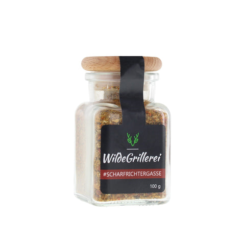 scharfe Gewürzmischung - #SCHARFRICHTERGASSE - Glas mit Holzdeckel 100g MHD