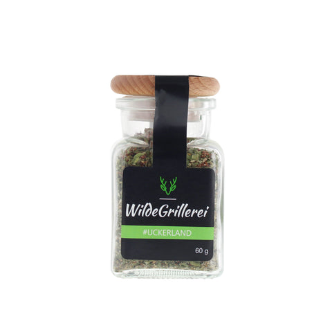 Multitalent-Gewürz - #UCKERLAND - Glas mit Holzdeckel 60g MHD