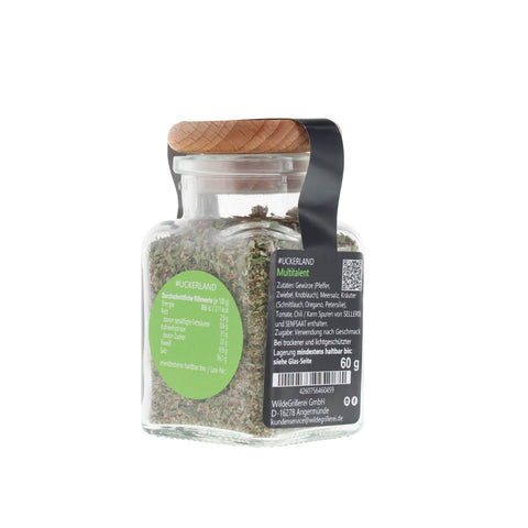 Multitalent-Gewürz - #UCKERLAND - Glas mit Holzdeckel 60g MHD