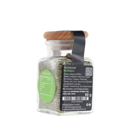 Multitalent-Gewürz - #UCKERLAND - Glas mit Holzdeckel 60g MHD