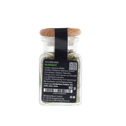 Multitalent-Gewürz - #UCKERLAND - Glas mit Holzdeckel 60g MHD