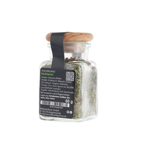 Multitalent-Gewürz - #UCKERLAND - Glas mit Holzdeckel 60g MHD