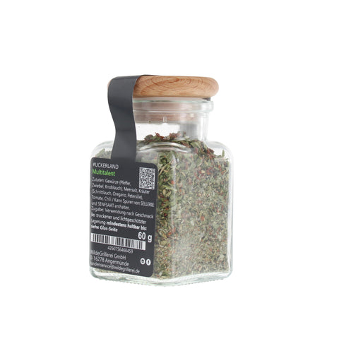 Multitalent-Gewürz - #UCKERLAND - Glas mit Holzdeckel 60g MHD