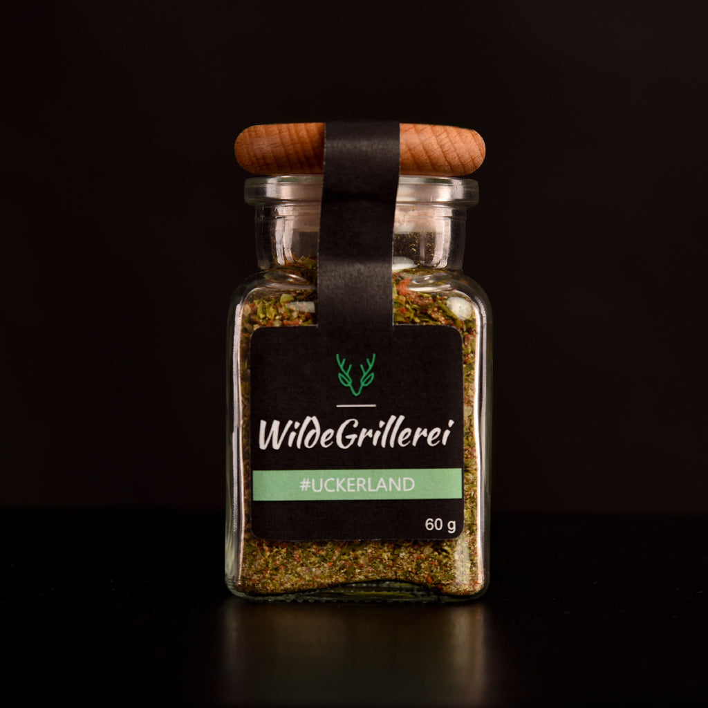 Multitalent-Gewürz - #UCKERLAND - Glas mit Holzdeckel 60g MHD