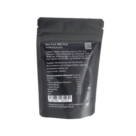 #UNKENGRUND - Red Pork BBQ Rub Beutel mit Druckverschluss 100g MHD